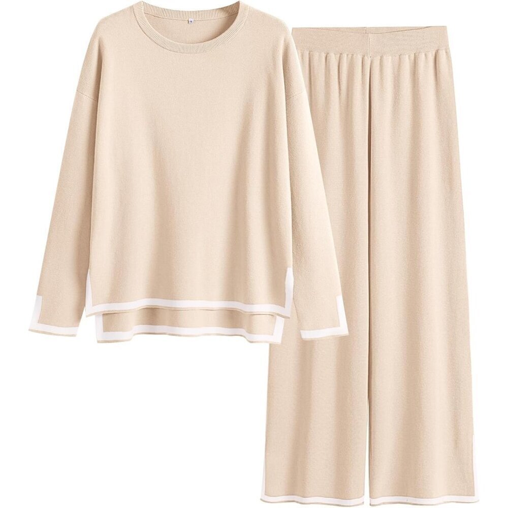Women's Knit Pullover Sweater and Wide Leg Pants Lounge Set Medium